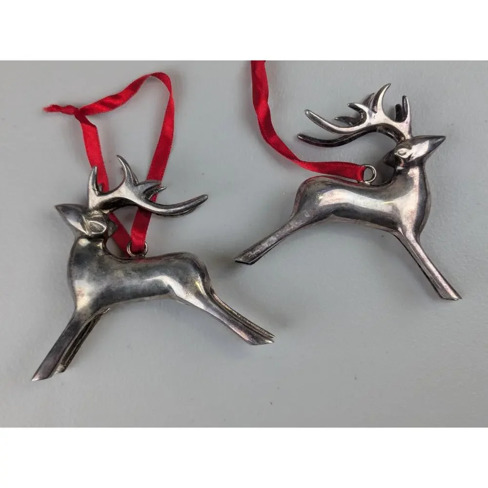 Vtg Pottery Barn Reindeer Ornaments Silver Plated Classic Leaping Christmas Gift